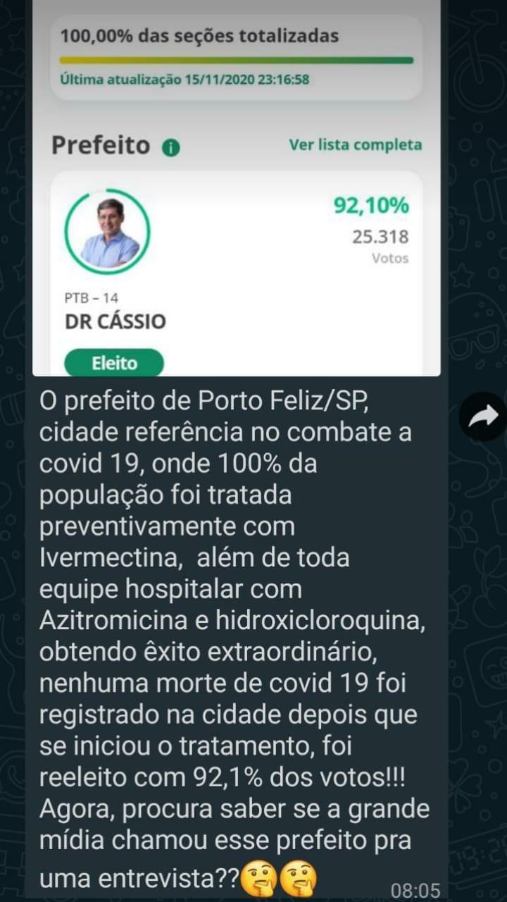 Prefeito de Porto Feliz é reeleito por zerar número de óbitos por Covid-19 no município?
